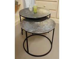 Michael | Couchtisch Set 2 | Zilver | Aluminium | ø 55 u. 45 cm | bijzettafel | bijzettafel buiten | bijzettafel industrieel | salontafel | klein bijzettafeltje | Wood Selections