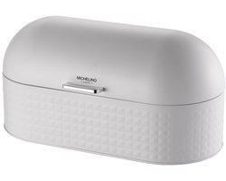 Michelino Broodtrommel Wit – Brooddoos Metaal – Grote Broodbox – Broodbewaarbox – Brood Bewaren – Met Klapdeksel – 43,5 x 22 x 21,5 cm