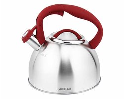 Michelino Fluitketel 2,5 Liter RVS – Waterkoker voor Inductie & Elektrisch – Met Fluitsignaal & Soft Touch Handgreep – Zilver