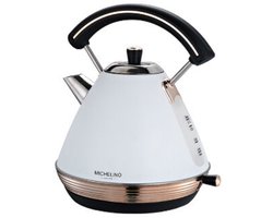 Michelino - Waterkoker - Elektrisch - Elektrische Waterkoker - Wit - Retro -Retro waterkoker -Ketel - 2200W - Wit - RVS - 1,7L - xxl Waterkoker-Kerst kado