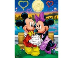 Mickey en Minnie op bankje 40x50 - Diamond painting - compleet pakket - volledig beplakt - ronde steentjes