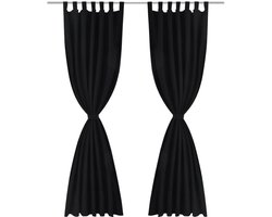 Micro-Satijnen Gordijnen met Ringen 140 x 175 cm 2 st | Raamgordijnuks (Zwart)