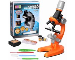 Microscoop Voor Kinderen - Junior Microscoop - Veel Accessoires - Biologisch - Wetenschap - Educatief - Tot X1200 - LED Verlichting - Kinder Speelgoed - Junior - Oranje
