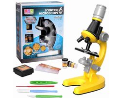 Microscoop Voor Kinderen - Junior Microscoop - Veel Accessoires - Biologisch - Wetenschap - Educatief - Tot X1200 - LED Verlichting - Kinder Speelgoed - Junior - Geel