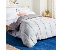 Microvezel 4-seizoenendekbed 155x220 cm - Ultrazacht - Vulgewicht 300 g/m² - Omkeerbaar design - Machinewasbaar - Grijs/Steen