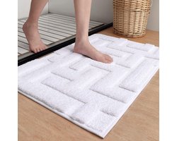 Microvezel Badmatten Voor Badkamer 50 x 80 cm, Absorberende Badmat Non -slip, Machine Wasbare Badkamermat, Extra Zachte Badkamer Tapijt Badkamer Vloermatten Voor Douches, Badkuipen - Wit