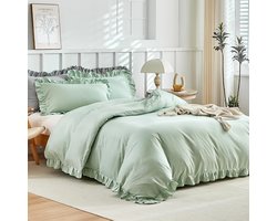 Microvezel Beddengoedset voor Tweepersoonsbed 240x220 cm met Volant - Elegante en Comfortabele 3-delige Set in Saliegroen
