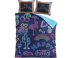 Microvezel dekbedovertrek Neon Be Happy - tweepersoons - 200x200 + 2st 60x70 cm