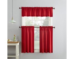 Microvezel Semi-Sheer Keuken Gordijn met Volant - 1 stuk - Rood - 54" x 36"