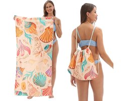 Microvezel Strandlaken Met Geïntegreerde Draagtas - Opvouwbare Strandhanddoek Met Print - 80 x 160 cm