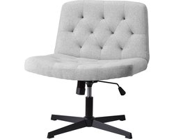 Mid-Back Armless Bureaustoel | Extra Breed | Cross Leg Yoga Stoel | Verstelbare Kaptafel Stoel | Stoffen Draaistoel | Grijs