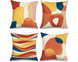 Mid-Century Abstract Moderne Kunst Kussenhoezen 40 x 40 cm - Set van 4 Kleurrijke Geometrische Decoratieve Kussens voor Bank en Stoelen