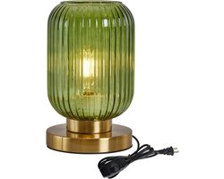 Mid-century Modern Bolvormige Glas-tafel Lamp – Dimbare Groene Pompoen Lamp ( Geribd Glas)