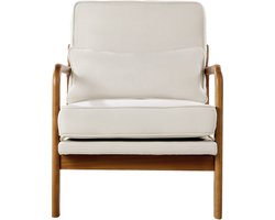 Mid-Century Moderne Fauteuil met Massief Houten Frame, Antislip Poten, Linnen Bekleding En Dik Kussen voor De Woonkamer, Slaapkamer Of Kantoor