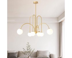 Mid Century moderne messing spoetnik kroonluchter 6-lichten melkglas bol hanglamp armatuur Nordic goud en witte kroonluchter plafondlamp voor keuken eiland eetkamer