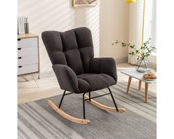 Mid Century moderne teddystof getuft gestoffeerde schommelstoel - gewatteerde zitting voor woonkamer slaapkamer - donkergrijs