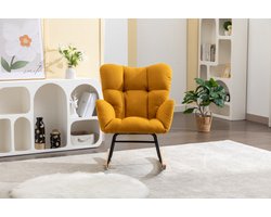 Mid Century moderne vlasstof getuft gestoffeerde schommelstoel - gevoerde zitting voor woonkamer slaapkamer, geel