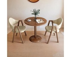 MidCentury Moderne eettafel en stoel set voor 2 kleine ronde tafels met metalen poten, ideaal voor coffeeshops en gezellige eetruimtes (wit)