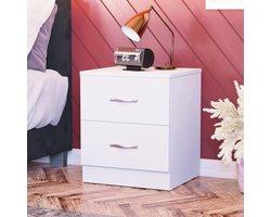 Middeldicht nachtkastje van houtvezelplaat in wit - Standaardformaat met lade