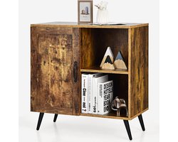 Middeleeuwse opbergkast, enkele deur vloerkast met verstelbare planken, vrijstaande kast, keuken dressoir, houten accent zijkast voor woonkamer, slaapkamer, rustiek bruin