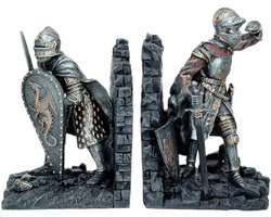 Middeleeuwse Ridder Boekensteunen Set - Decoratieve en Functionele Metalen Boeksteunen