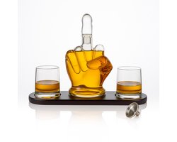 Middelvinger whiskey karaf - Whiskey karaf - Whisky karaf - Whiskey karaf set - Whiskey karaf met glazen - Mancave - Mancave decoratie - Cave & Garden