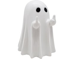 Middelvingergeest - Halloweendecoraties voor buiten - Schattig spookbeeld - Hars - Feestdecoratie - Leuk hangend boomornament - Humoristisch bureaubladkunstwerk - Woondecoratie - Voor binnen, op patio's, gazons en in de tuin - Wit