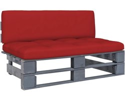 Middenbank van geïmpregneerd grenenhout in grijs met kussens, palletdesign voor terras en tuin, duurzame modulaire bank met rustieke charme