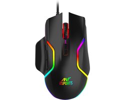 Mier Esports GM320 RGB optische bedrade Gaming muis | Ambidextrous ontwerp | 8 programmeerbare knoppen | instelbare DPI tot 12800 | RGB verlichting | Rapid-Fire knop