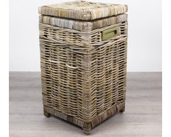 Migo Styling - Kleine Wasmand - Smal - Vierkant - Met deksel - 30-30-55 - Riet - Rotan