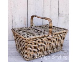 Migo Styling Picknickmand - rieten mand met hengsel - 50x35xH25 - grijs