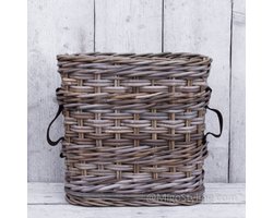 Migo Styling - Plantenmand - Vensterbankmand - Rotan - Met leren riem - Houten bodem - Hoogte 40 cm