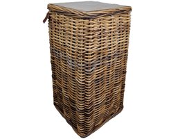 Migo Styling - Plantenzuil - Bloemenzuil -Plantenstandaard - Rotan zuil - Brown - Houten Plateau - Hoogte 70 cm - Riet