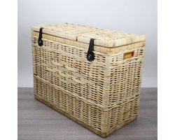 Migo Styling - Wasmand - 3 vakken - Naturel -Met deksel - 85x40xH65 - Riet - Rotan - Trio