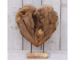 MigoStyling - Houten hart - Op Standaard - L 40 x Br 17 x H 50 cm - Raamdecoratie - Sfeervol