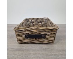 MigoStyling - Kastmand - Opbergmand - Riet - Rotan - Leren riem - L 45 x Br 35 x H 15 cm - Sfeervol