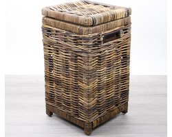 MigoStyling - Kleine Wasmandje - Vierkant - Rotan - Riet - Brown - 30x30xH55cm - Met deksel - Uitneembare waszak