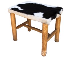 MigoStyling - Krukje - geitenvacht - Bankje - Teakhout - Hocker - Bruin - Wit - Geitenleer