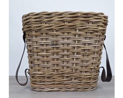 MigoStyling - Plantenmand - Vensterbankmand - breedte 45 cm - Houten bodem - Riet - Rotan - Met Plastic - Met Leren riem