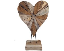 MigoStyling - Teakhouten Hart op Standaard – Handgemaakt – Decoratief - Houten Hart – Uniek Kunstwerk van Teak – ca. 60 cm Hoog – Voor Vensterbank of Woonkamer