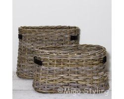 MigoStyling - Vensterbankmand - Plantenmand - Met leren riem - Met plastic - Riet - Rotan - Hoogte 30 cm