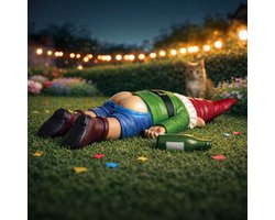 MikaMax Bewusteloze Tuinkabouter - Grappig Tuinbeeld van Kunsthars – 24,5 cm - Voor Binnen en Buiten - Tuindecoratie