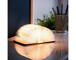 MikaMax Boeklamp - Book Light - Sfeerverlichting -  Nachtlamp - 3 Lichtstanden - Gemaakt van Écht Hout en Papier - LED - Draadloos - Oplaadbaar via USB - Kastanjebruin - 14 x 2,5 x 16,5 cm