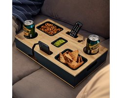 MikaMax Couch Caddy - Bank Organizer met Snacktrays, Glas-, Fles-, Remote- en Telefoonhouder