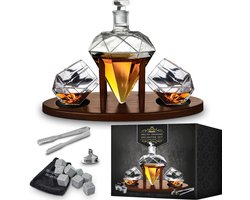 MikaMax Deluxe Diamond Decanter Set - Handgeblazen 850 ml Diamant Karaf met Glazen, stones