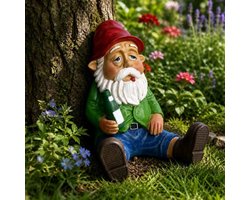 MikaMax Dronken Tuinkabouter - Grappig Tuinbeeld van Kunsthars - 15,5 cm - Voor Binnen en Buiten - Tuindecoratie