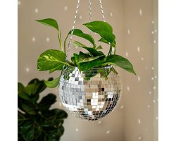 MikaMax Funky Disco Plantenpot - Spiegeldiscobal 13x18x20 cm - Ophangoog & Staand - Inclusief Ketting & Extra Spiegeltjes - Voor Binnen & Buiten