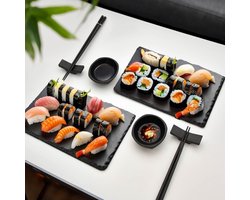 MikaMax Sushi Set for Two - Zwarte vaatwasbestendige 2-persoons Sushi Serveerset van Leisteen