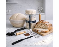 MikaMax Zuurdesem Starter Set - 650 ml Fermentatieglas - Complete Sourdough Set met Banneton Rijsmand, Deegmes & Starter Tools