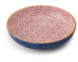 Mikasa Pastabord Rood Blauw - Ø 21 cm Bord - 900 ml - Keramiek - Diep Bord & Saladekom - Boogpatroon - Vaatwasser- en Magnetronbestendig